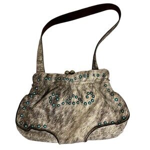 Arohoe Cowhide Leather Handbag Turquoise accent Western Purse Shoulder bag